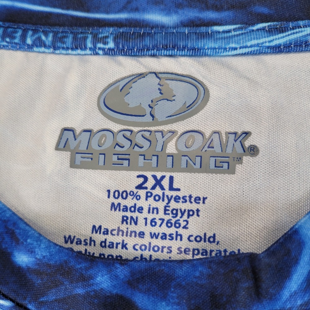 Mossy Oak Fishing Shirt Mens 2XL Blue Elements Agua Camo Performance T-Shirt - Picture 2 of 7